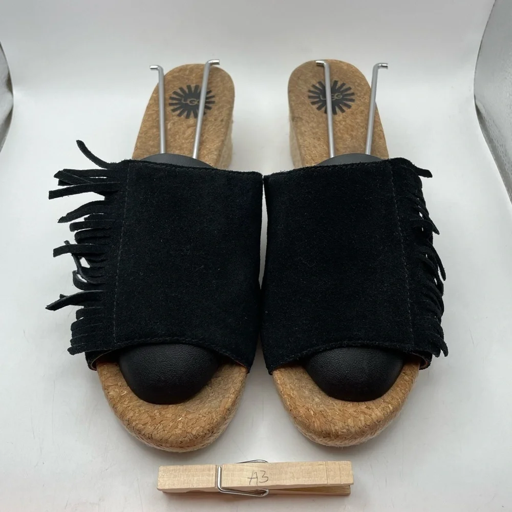 UGG Danes black fringe suede wedges size 7